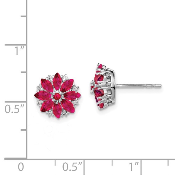 925 Sterling Silver Rhodium-plated Diamond & Ruby (July Birthstone) Earrings - Picture 4 of 4